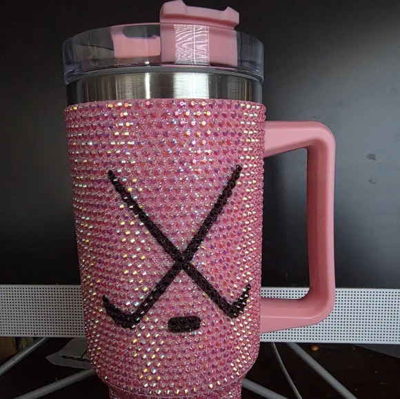 Pink Rhinestone Mug with Crossed Sticks Design - Picture 1 of 3